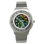 Digital Art Fractal Abstract Artwork 3d Floral Pattern Waves Vortex Sphere Nightmare Stainless Steel Watch
