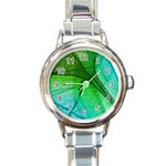 3d Leaves Texture Sheet Blue Green Round Italian Charm Watch