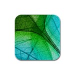 3d Leaves Texture Sheet Blue Green Rubber Square Coaster (4 pack)