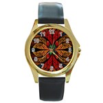 Fractal Floral Flora Ring Colorful Neon Art Round Gold Metal Watch