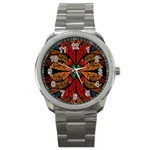 Fractal Floral Flora Ring Colorful Neon Art Sport Metal Watch