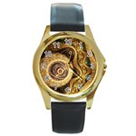 Fractal Floral Ornament Wave Vintage Retro Round Gold Metal Watch