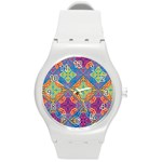 Colorful Flora Flora Kazakh Pattern Round Plastic Sport Watch (M)