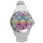 Colorful Flora Flora Kazakh Pattern Round Plastic Sport Watch (L)