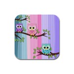 Owls Family Stripe Tree Rubber Square Coaster (4 pack)