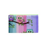 Owls Family Stripe Tree Cosmetic Bag (XS)