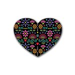 Mexican Folk Art Seamless Pattern Rubber Heart Coaster (4 pack)