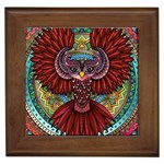 Colorful Owl Art Red Owl Framed Tile