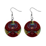 Colorful Owl Art Red Owl Mini Button Earrings