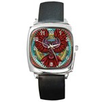Colorful Owl Art Red Owl Square Metal Watch