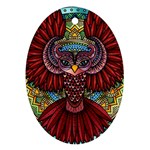 Colorful Owl Art Red Owl Oval Ornament (Two Sides)