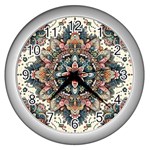 Floral Pattern Flowers Wall Clock (Silver)