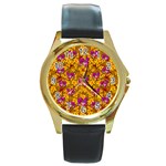 Blooming Flowers Of Orchid Paradise Round Gold Metal Watch