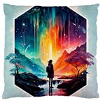 Starry Night Wanderlust: A Whimsical Adventure Large Premium Plush Fleece Cushion Case (One Side)