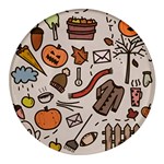 Halloween Doodle Autumn Pumpkin Round Glass Fridge Magnet (4 pack)