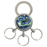 Spaceship Starry Night Van Gogh Painting 3-Ring Key Chain