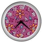 Flowers Petals Leaves Foliage Wall Clock (Silver)