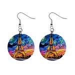 Eiffel Tower Starry Night Print Van Gogh Mini Button Earrings