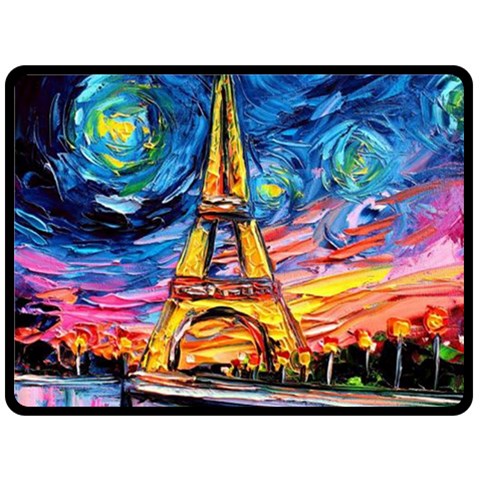 Eiffel Tower Starry Night Print Van Gogh Fleece Blanket (Large) from ArtsNow.com 80 x60  Blanket Front
