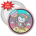 Boy Astronaut Cotton Candy Childhood Fantasy Tale Literature Planet Universe Kawaii Nature Cute Clou 3  Buttons (100 pack) 