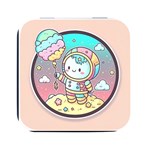 Boy Astronaut Cotton Candy Childhood Fantasy Tale Literature Planet Universe Kawaii Nature Cute Clou Square Metal Box (Black)