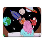 Girl Bed Space Planets Spaceship Rocket Astronaut Galaxy Universe Cosmos Woman Dream Imagination Bed Small Mousepad