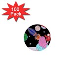 Girl Bed Space Planets Spaceship Rocket Astronaut Galaxy Universe Cosmos Woman Dream Imagination Bed 1  Mini Buttons (100 pack) 