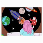 Girl Bed Space Planets Spaceship Rocket Astronaut Galaxy Universe Cosmos Woman Dream Imagination Bed Large Glasses Cloth