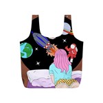 Girl Bed Space Planets Spaceship Rocket Astronaut Galaxy Universe Cosmos Woman Dream Imagination Bed Full Print Recycle Bag (S)