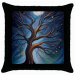Tree Branches Mystical Moon Expressionist Oil Painting Acrylic Painting Abstract Nature Moonlight Ni Throw Pillow Case (Black)