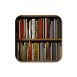 Book Nook Books Bookshelves Comfortable Cozy Literature Library Study Reading Reader Reading Nook Ro Rubber Square Coaster (4 pack)