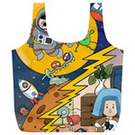 Astronaut Moon Monsters Spaceship Universe Space Cosmos Full Print Recycle Bag (XL)