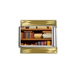 Book Nook Books Bookshelves Comfortable Cozy Literature Library Study Reading Room Fiction Entertain Gold Trim Italian Charm (9mm)