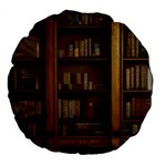 Books Book Shelf Shelves Knowledge Book Cover Gothic Old Ornate Library Large 18  Premium Flano Round Cushions