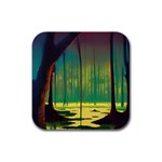 Nature Swamp Water Sunset Spooky Night Reflections Bayou Lake Rubber Square Coaster (4 pack)