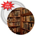 Room Interior Library Books Bookshelves Reading Literature Study Fiction Old Manor Book Nook Reading 3  Buttons (100 pack) 