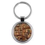 Room Interior Library Books Bookshelves Reading Literature Study Fiction Old Manor Book Nook Reading Key Chain (Round)