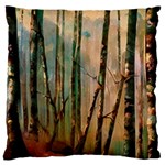 woodland woods forest trees nature outdoors mist moon background artwork book Large Premium Plush Fleece Cushion Case (One Side)