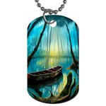 Swamp Bayou Rowboat Sunset Landscape Lake Water Moss Trees Logs Nature Scene Boat Twilight Quiet Dog Tag (One Side)