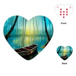 Swamp Bayou Rowboat Sunset Landscape Lake Water Moss Trees Logs Nature Scene Boat Twilight Quiet Playing Cards Single Design (Heart)