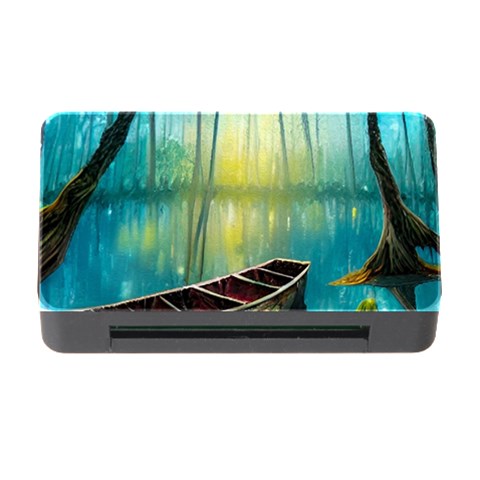 Swamp Bayou Rowboat Sunset Landscape Lake Water Moss Trees Logs Nature Scene Boat Twilight Quiet Memory Card Reader with CF from ArtsNow.com Front