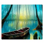 Swamp Bayou Rowboat Sunset Landscape Lake Water Moss Trees Logs Nature Scene Boat Twilight Quiet Premium Plush Fleece Blanket (Small)