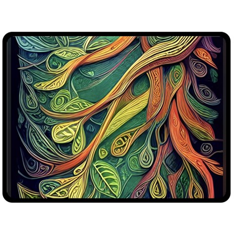Outdoors Night Setting Scene Forest Woods Light Moonlight Nature Wilderness Leaves Branches Abstract Fleece Blanket (Large) from ArtsNow.com 80 x60  Blanket Front