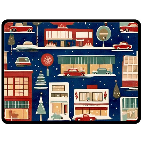 Cars Snow City Landscape Vintage Old Time Retro Pattern Fleece Blanket (Large) from ArtsNow.com 80 x60  Blanket Front