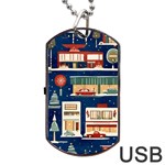 Cars Snow City Landscape Vintage Old Time Retro Pattern Dog Tag USB Flash (Two Sides)