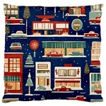 Cars Snow City Landscape Vintage Old Time Retro Pattern Large Premium Plush Fleece Cushion Case (One Side)