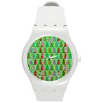 Trees Pattern Retro Pink Red Yellow Holidays Advent Christmas Round Plastic Sport Watch (M)