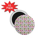 Pattern Flowers Leaves Green Purple Pink 1.75  Magnets (10 pack) 