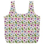 Pattern Flowers Leaves Green Purple Pink Full Print Recycle Bag (XXL)