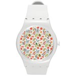 Background Pattern Flowers Design Leaves Autumn Daisy Fall Round Plastic Sport Watch (M)